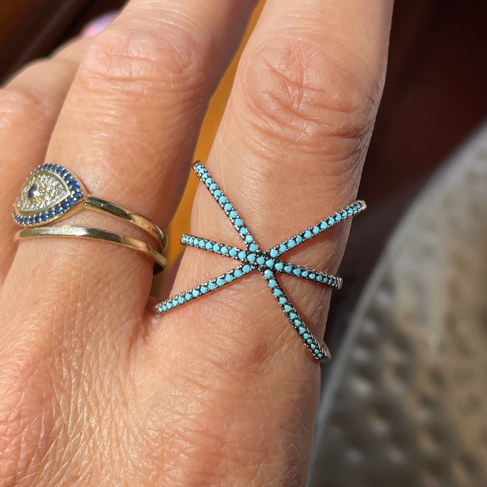 Turquoise & Gold plated 925 Sterling Silver Starburst Ring